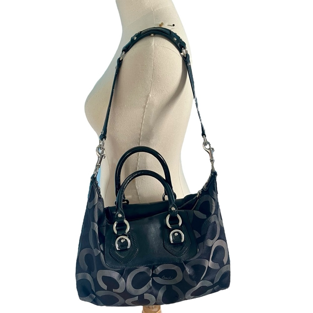 Coach Madison Sabrina Op Art Black Satchel Bag Purse 13861 Sateen Shoulder Bag